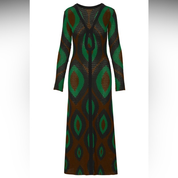 NWT / Johanna Ortiz Knot Eyelet Midi Dress / XS green black - Picture 5 of 11